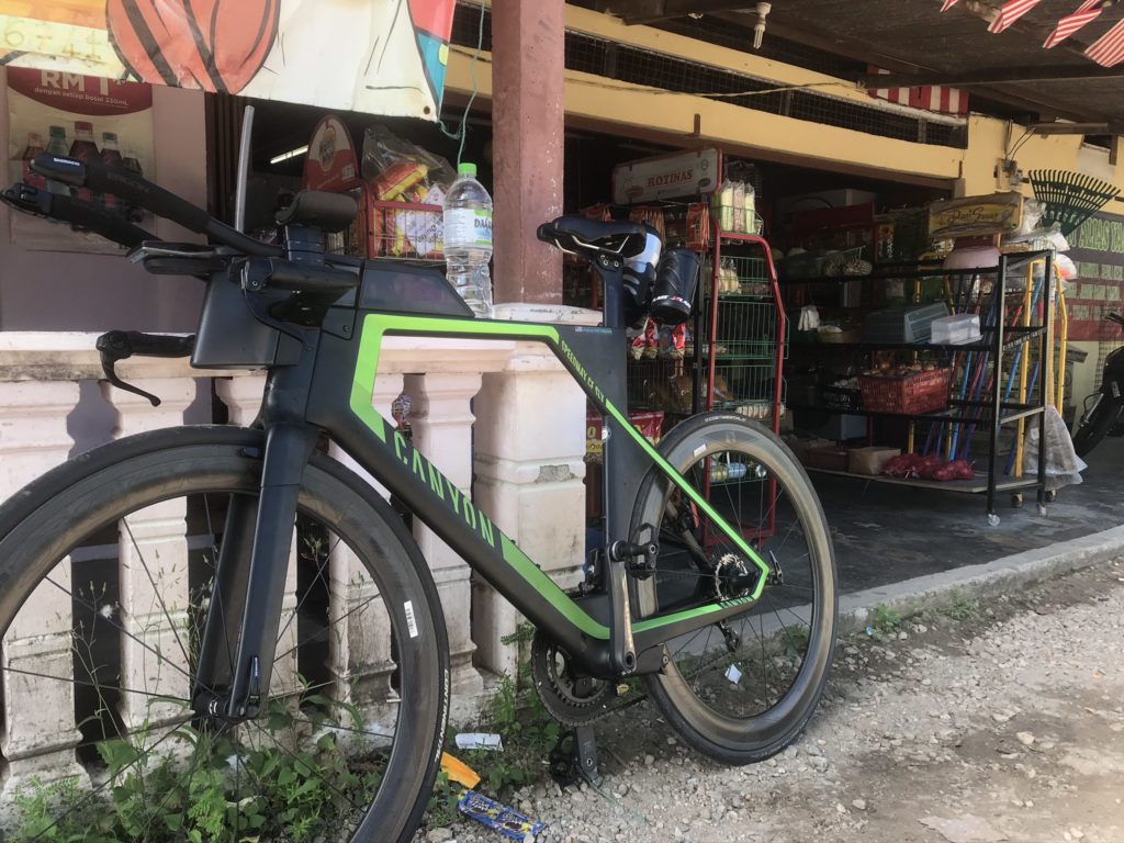 Bike in front of shop in Desaru, Malaysia